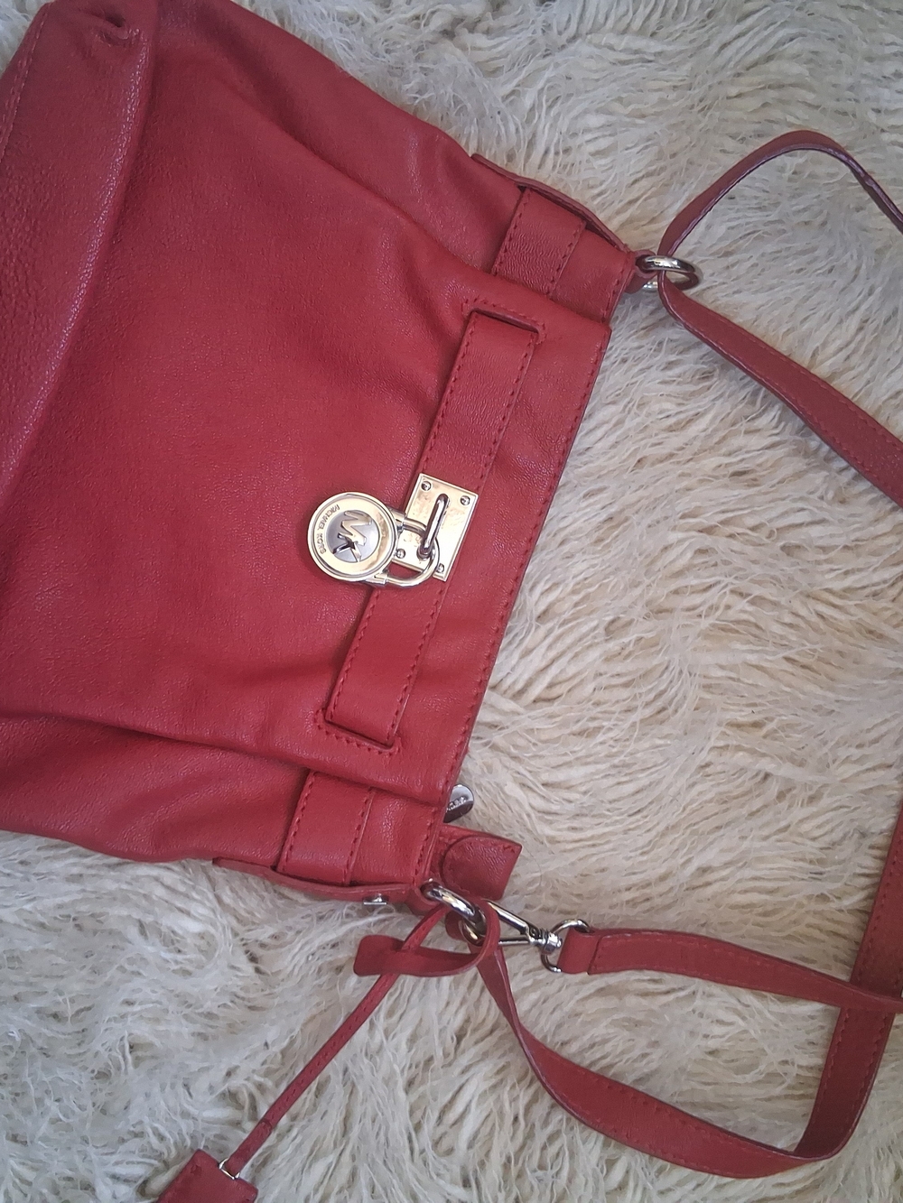 Micheal Kors Red Leather Shoulder Bag with Turn-Lock Accent